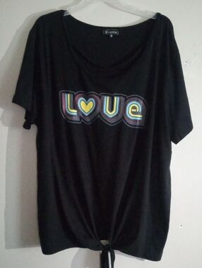 Btween Black Short-Sleeve LOVE Graphic Tie-Front Tee Statement Cotton Blend 3X